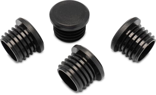 4X Stopfen Gleiter mit Lamellen für Zollrohre - Lamellenstopfen mit flachem Kopf, Kunststoff, Schwarz