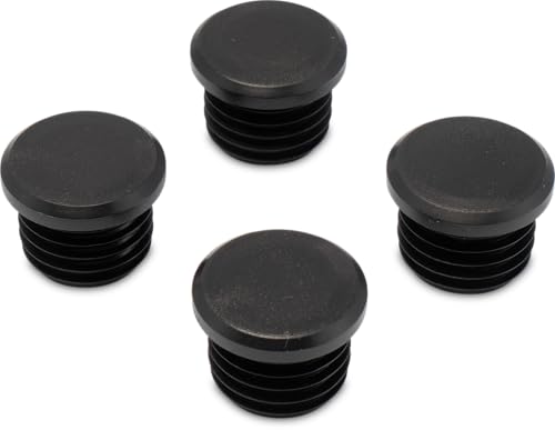 4X Stopfen Gleiter mit Lamellen für Zollrohre - Lamellenstopfen mit flachem Kopf, Kunststoff, Schwarz