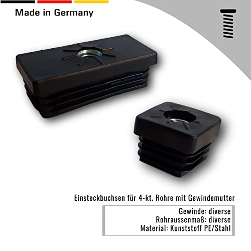 4 St. Einsteckbuchsen für 4-kt. Rohre, mit Gewindemutter aus Stahl - Klama - Möbelzubehör