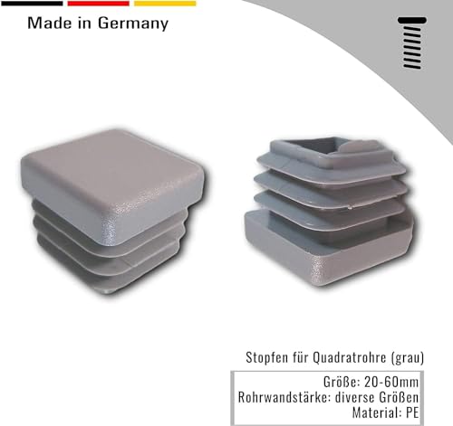 20 Stopfen für Quadratrohre, Grau (15 x 15 mm) - Klama - Möbelzubehör