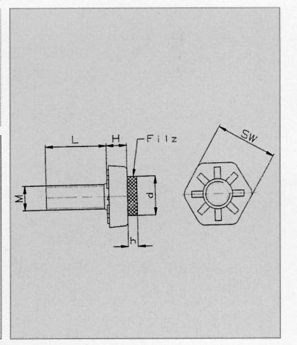 2x Bodenausgleichsschrauben Gewindegleiter Filz sechskant Gewindebolzen Stahl verzinkt - Klama - Möbelzubehör
