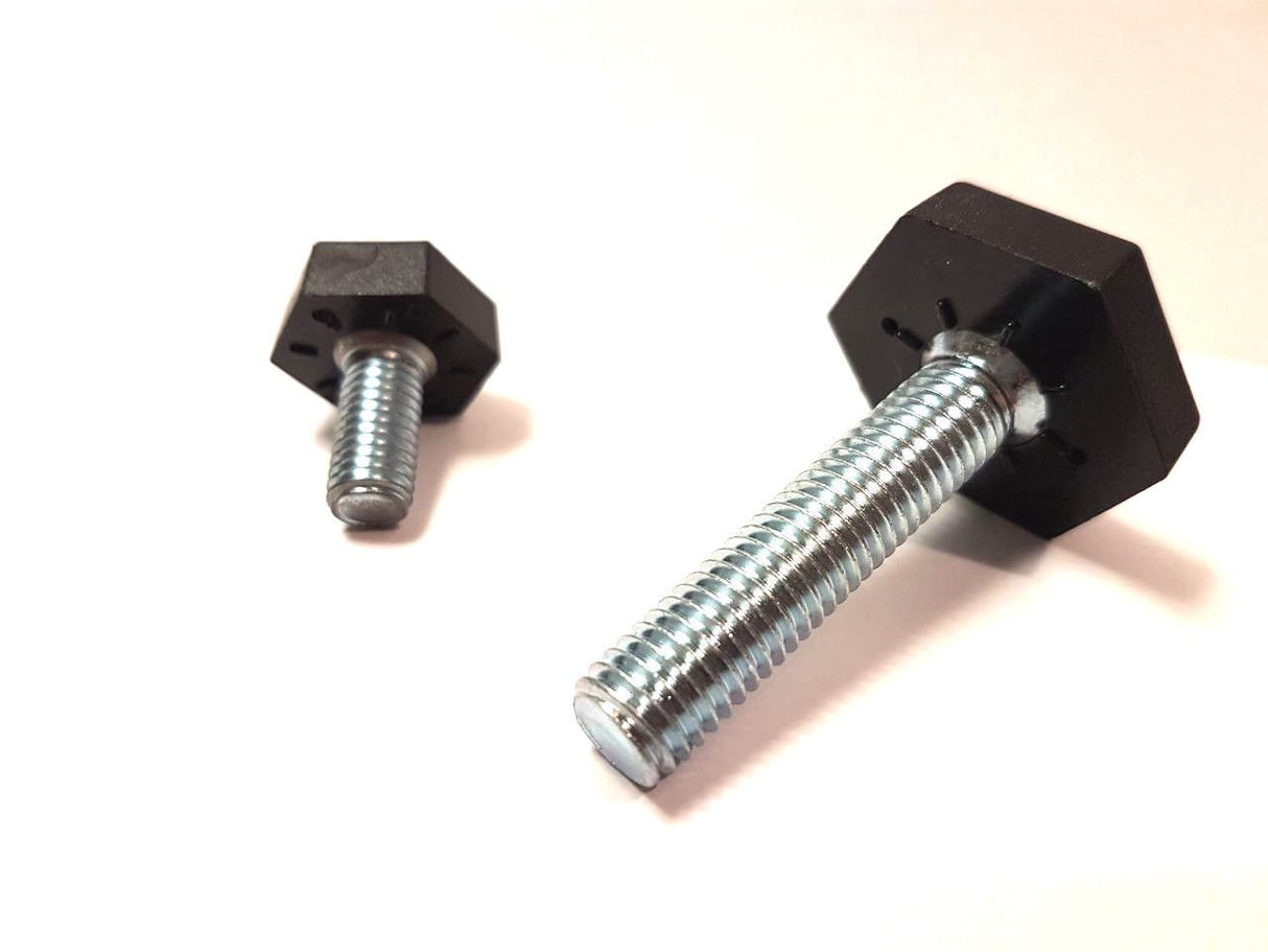 2 Bodenausgleichsschrauben Kunststoff, sechskant, schwarz, mit Gewindebolzen Stahl verzinkt - Klama - Möbelzubehör