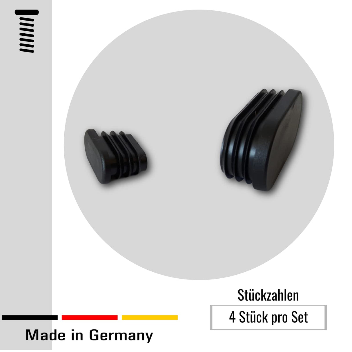 OL 4 St. Gleiter/Stopfen/Endkappen Kunststoff für Ovalrohre mit Wandstärke 1,5-2 mm Rohraussenmaß 35x20 mm Farbe schwarz - Klama - Möbelzubehör