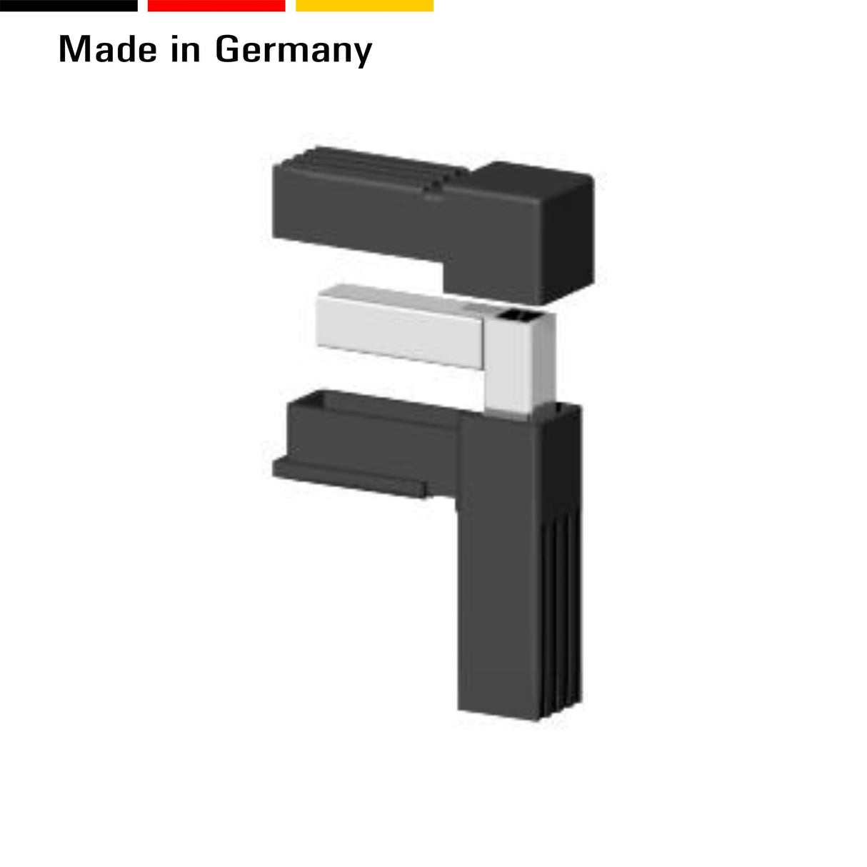 1 Steckverbinder mit Stahlkern - Rohrverbinder für Quadratrohre, Kunststoff/Polyamid, Schwarz