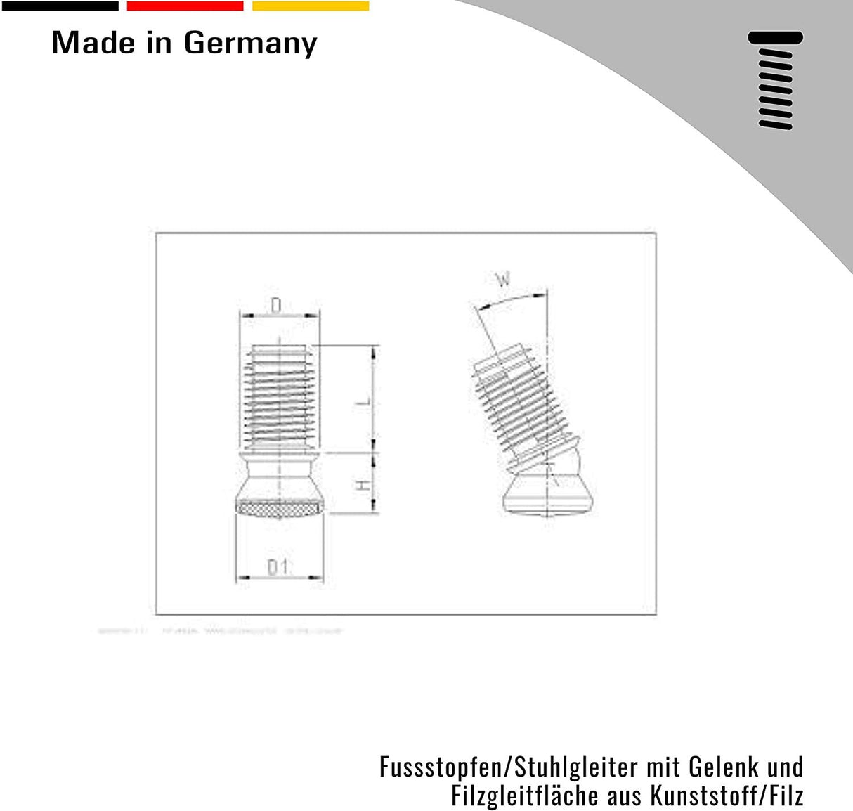 4 Fussstopfen/Stuhlgleiter mit Gelenk und Filzgleitfläche, Kunststoff/Filz - Klama - Möbelzubehör