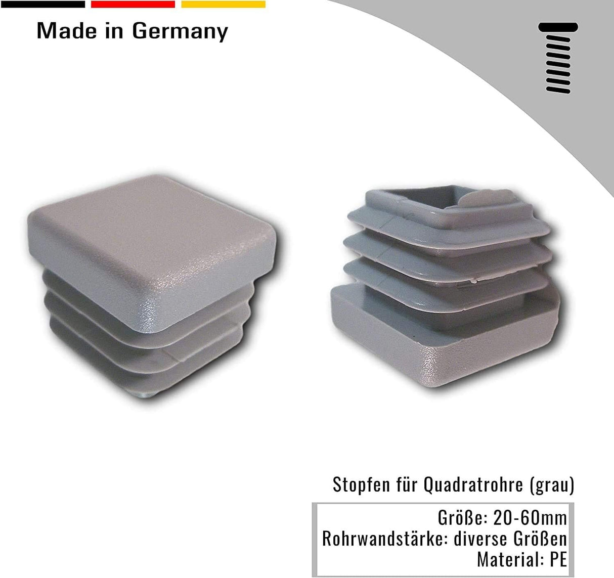 20 Stopfen für Quadratrohre, Grau (15 x 15 mm) - Klama - Möbelzubehör
