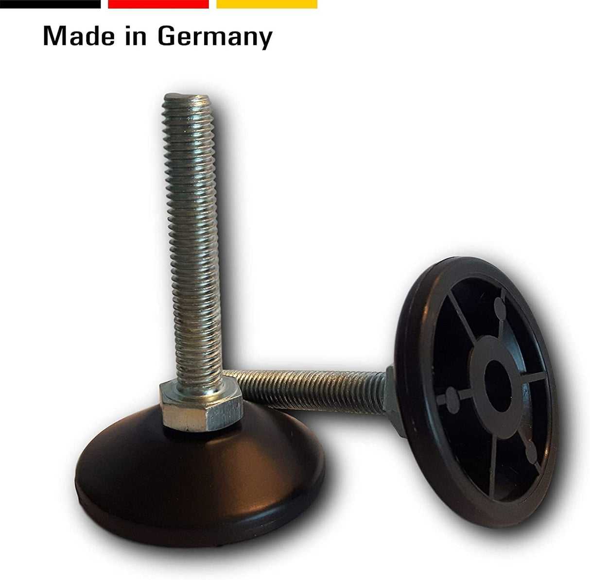 KLAMA 4X Stellfüße höhenverstellbar - Stahl verzinkte Möbelfüße mit angeschweißter Mutter und Kunststoffbasis - Klama - Möbelzubehör