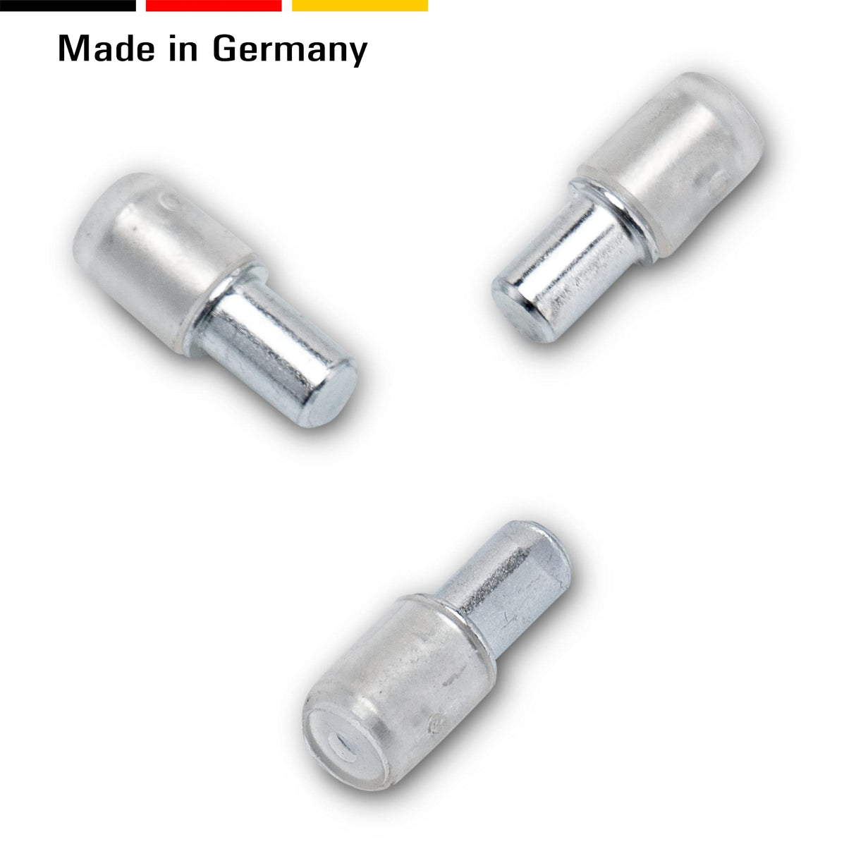 50x Regalstifte 5mm mit Ring für Bohrung - Einlegeboden Halter Regalbodenträger aus massivem Stahl, verzinkt (Mit PVC Hülse) - Klama - Möbelzubehör