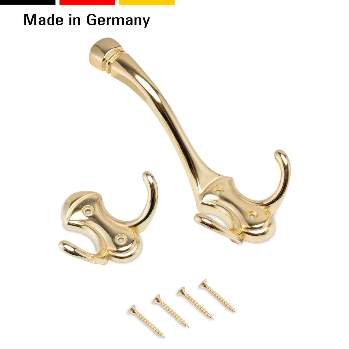 2 Vintage Garderobenhaken Wandhaken Antik, Gold - Stabile retro Kleiderhaken für Flur & Garderobe (66 mm) - Klama - Möbelzubehör