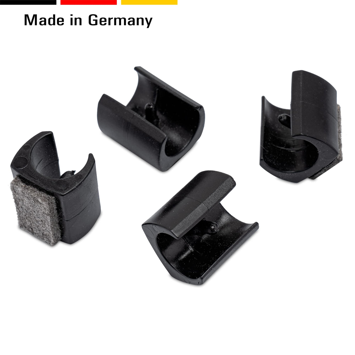 4 Stuhlgleiter Freischwinger mit Zapfen und Filz, Schwarz - Filzgleiter für Freischwinger aus Kunststoff für runde Rohre in verschiedenen Größen - Klama - Möbelzubehör