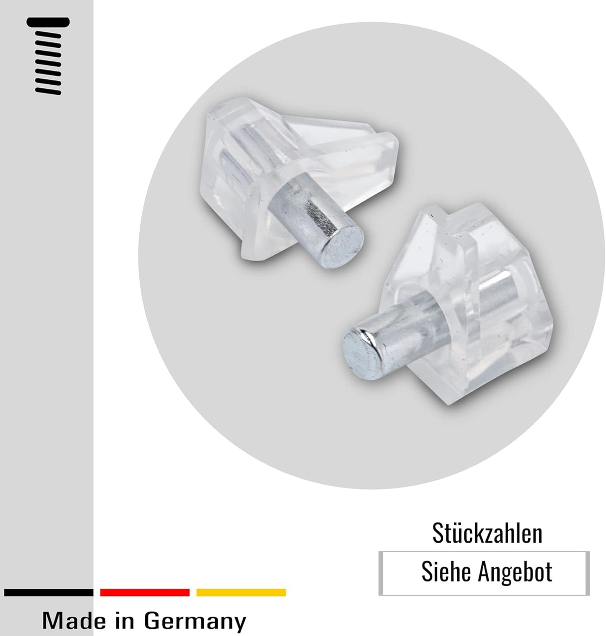 50x Glasbodenträger mit Metallstift - Kunstoff Regalstifte Einlegeboden Halter Regalbodenträger zum Einstecken (Bohrloch Ø 5 mm) - Klama - Möbelzubehör