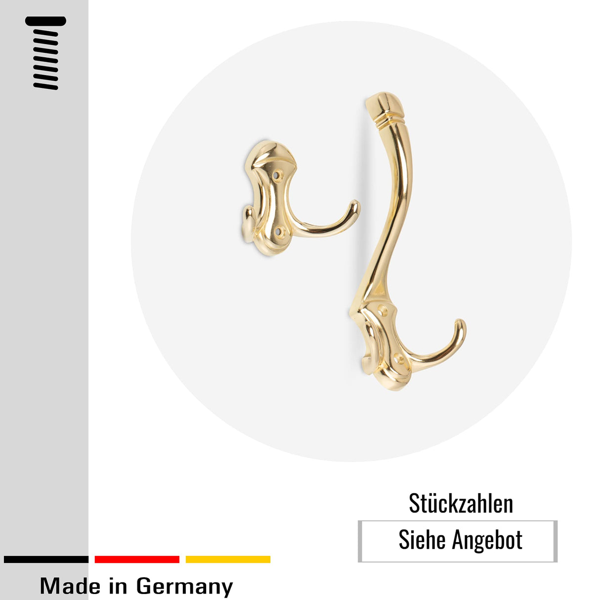 2 Vintage Garderobenhaken Wandhaken Antik, Gold - Stabile retro Kleiderhaken für Flur & Garderobe (66 mm) - Klama - Möbelzubehör