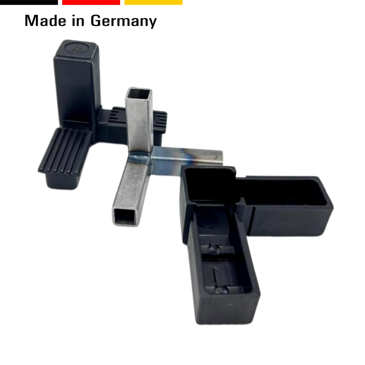 1 Steckverbinder mit Stahlkern - Rohrverbinder für Quadratrohre, Kunststoff/Polyamid, Schwarz