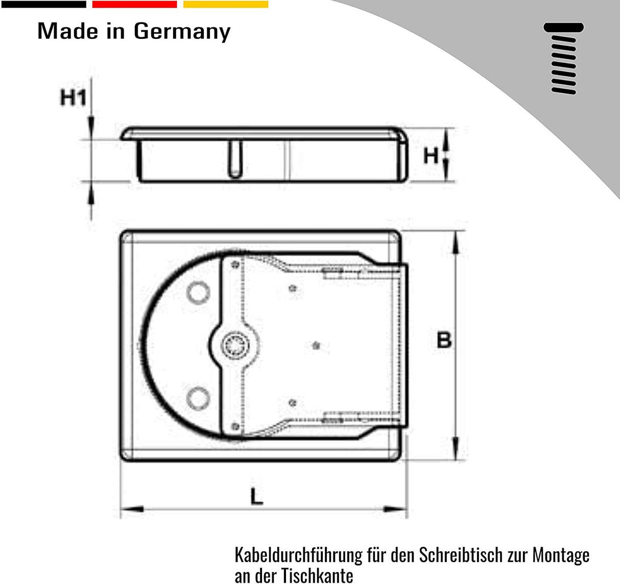 1 Kabeldurchführung Schreibtisch zur Montage an Tischkanten, Kunststoff (25 mm, Grau) - Klama - Möbelzubehör