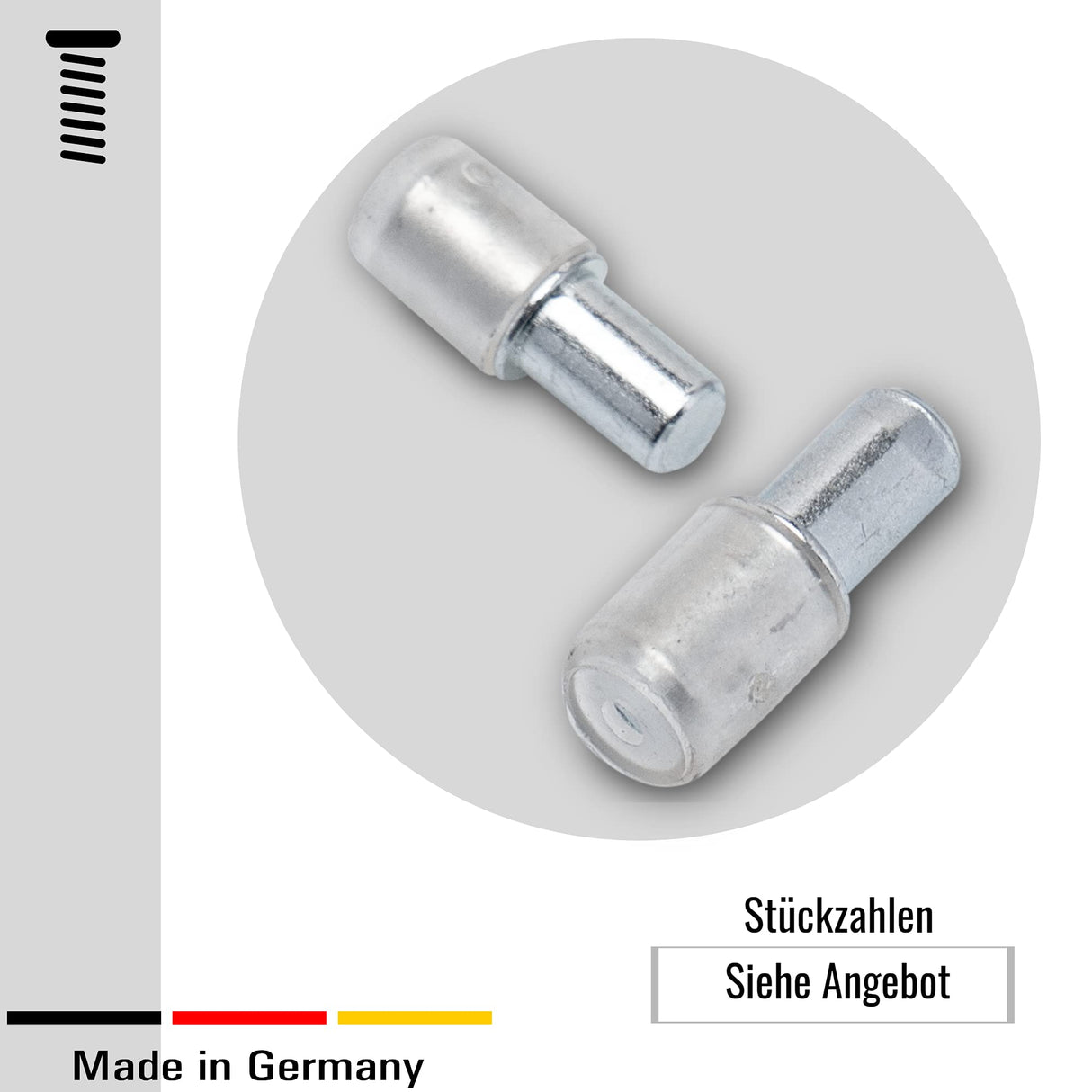 50x Regalstifte 5mm mit Ring für Bohrung - Einlegeboden Halter Regalbodenträger aus massivem Stahl, verzinkt (Mit PVC Hülse) - Klama - Möbelzubehör
