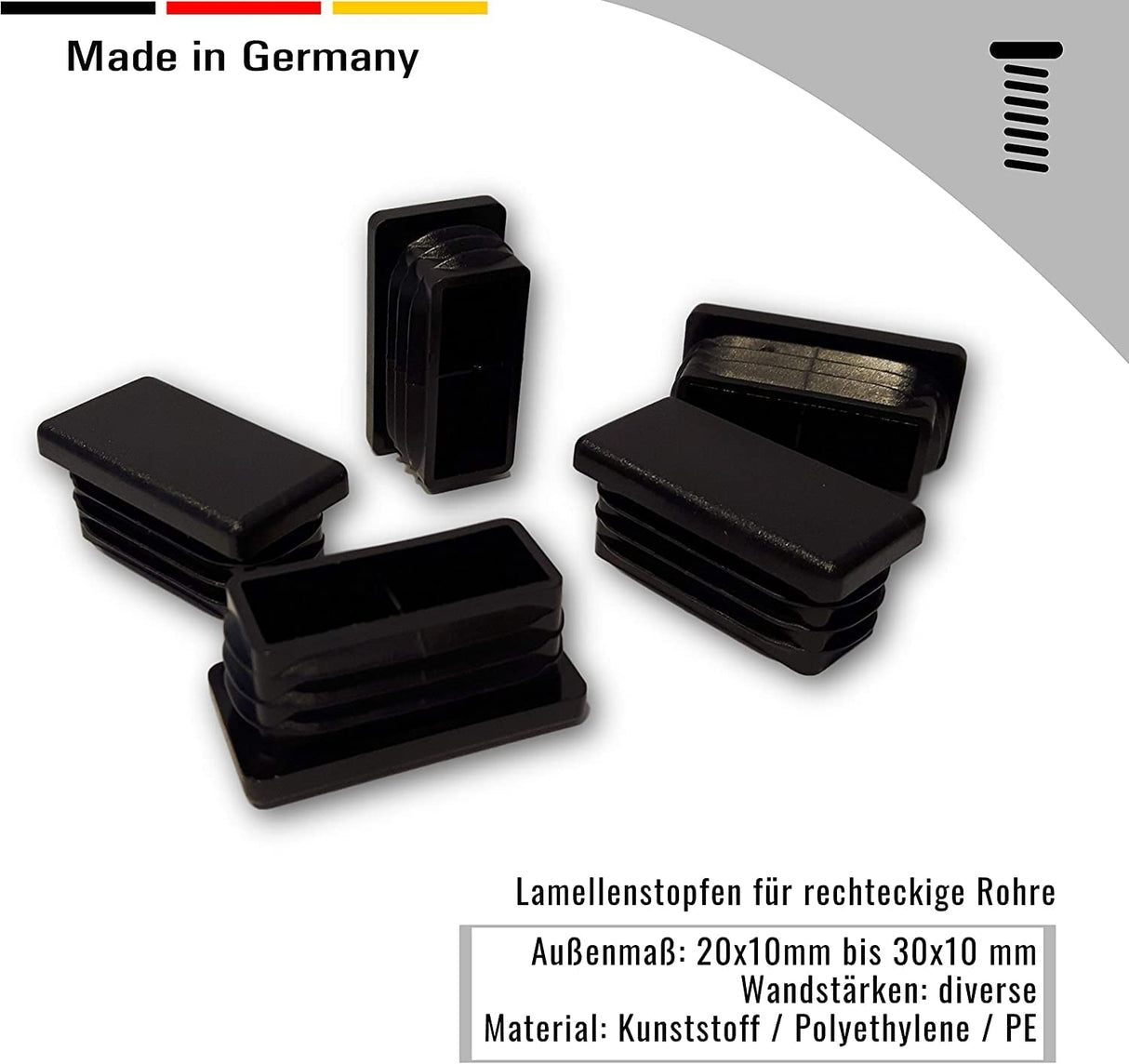 1 Lamellenstopfen für rechteckige Rohre, Schwarz - Rohrstopfen aus PE Kunststoff für Vierkantrohre, Außenmaß 120x60mm - Klama - Möbelzubehör