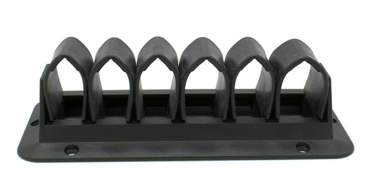 1 Kabelhalter mit Laschen - Kabeldurchführung für ein aufgeräumtes Kabelmanagement (Zum Anschrauben, 6 Laschen, Grau) - Klama - Möbelzubehör