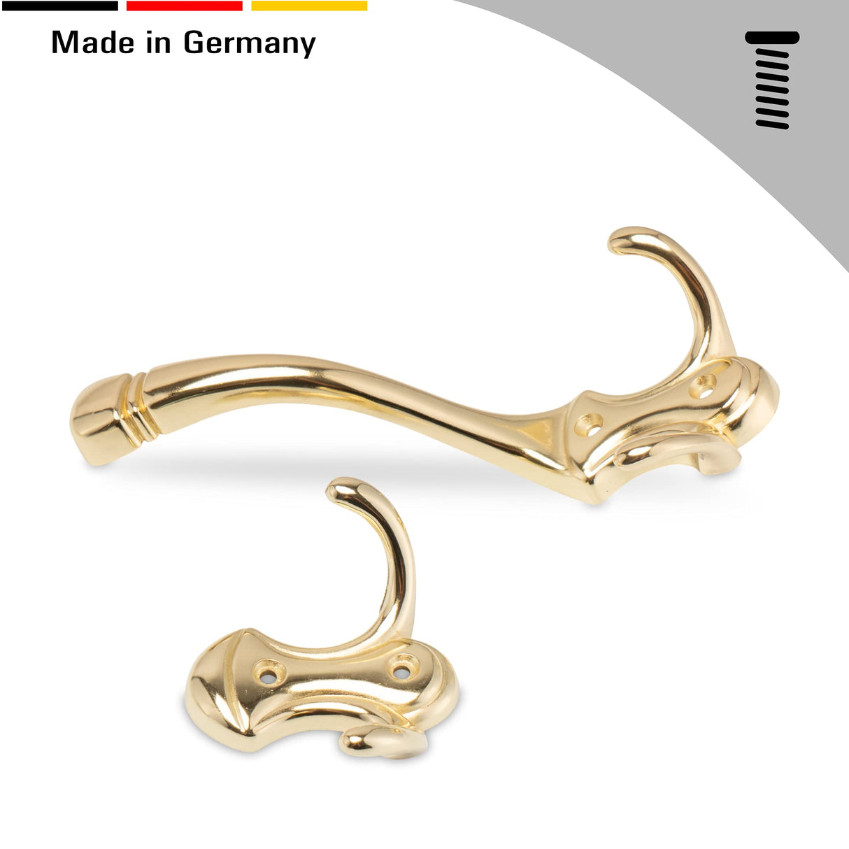 2 Vintage Garderobenhaken Wandhaken Antik, Gold - Stabile retro Kleiderhaken für Flur & Garderobe (66 mm) - Klama - Möbelzubehör