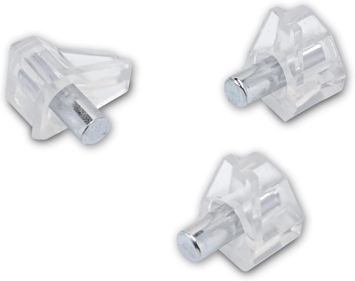 50x Glasbodenträger mit Metallstift - Kunstoff Regalstifte Einlegeboden Halter Regalbodenträger zum Einstecken (Bohrloch Ø 5 mm) - Klama - Möbelzubehör