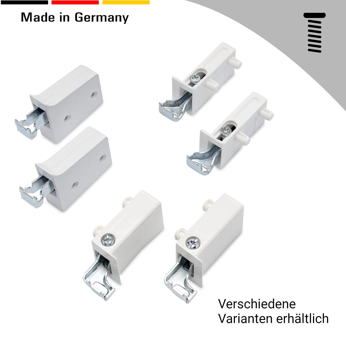 2x Schrankaufhänger, Höhenverstellbar, Kunststoff/Metall, Weiß (Mit 2 Zapfen 10 mm) - Klama - Möbelzubehör