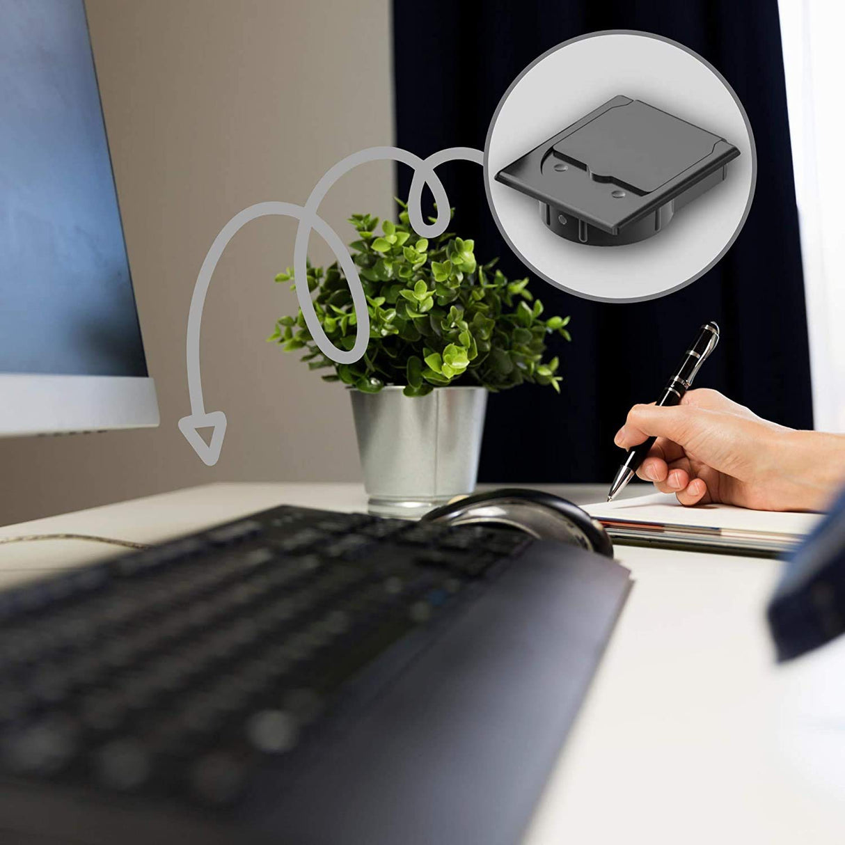 1 Kabeldurchführung Schreibtisch zur Montage an Tischkanten, Kunststoff (25 mm, Grau) - Klama - Möbelzubehör