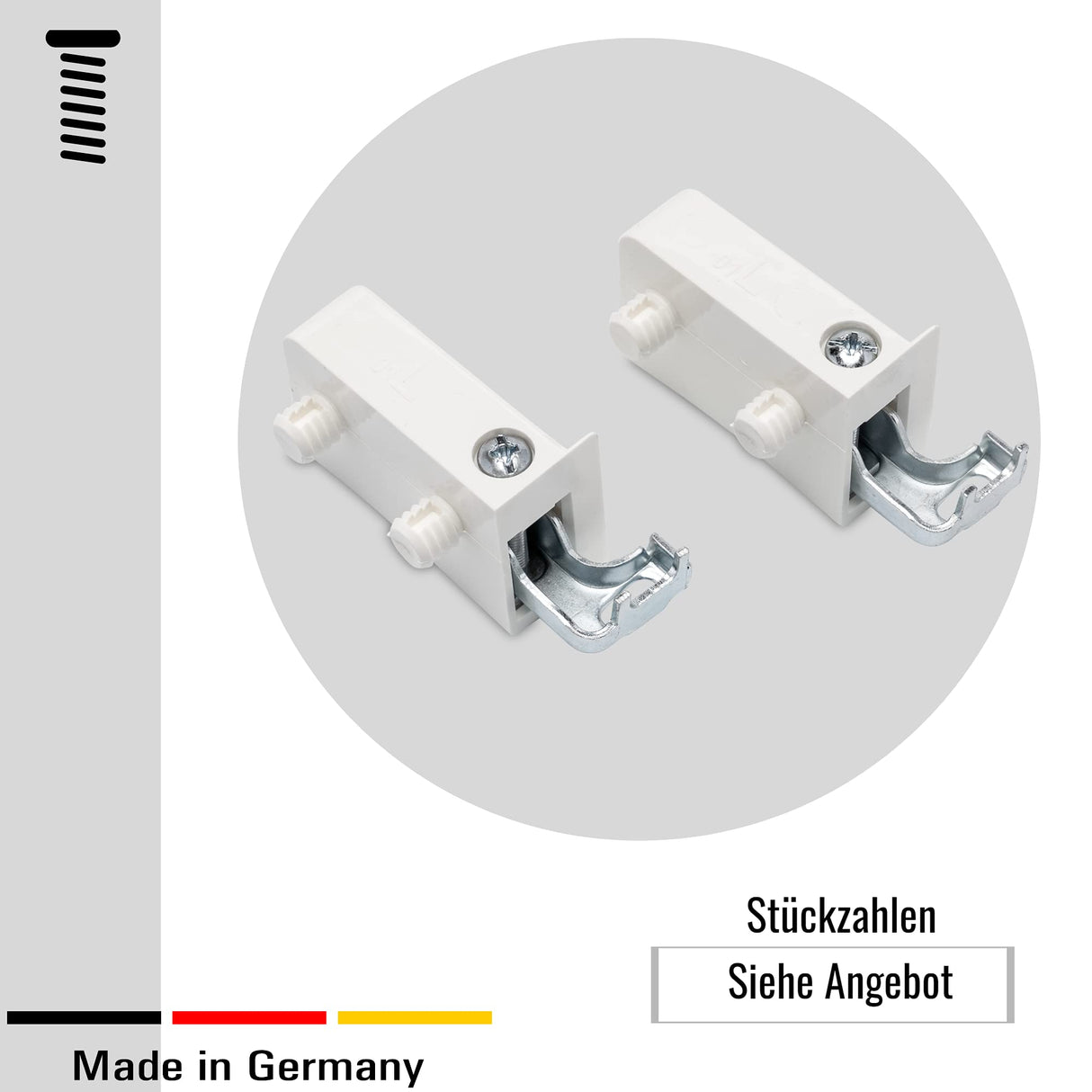 2x Schrankaufhänger, Höhenverstellbar, Kunststoff/Metall, Weiß (Mit 2 Zapfen 10 mm) - Klama - Möbelzubehör