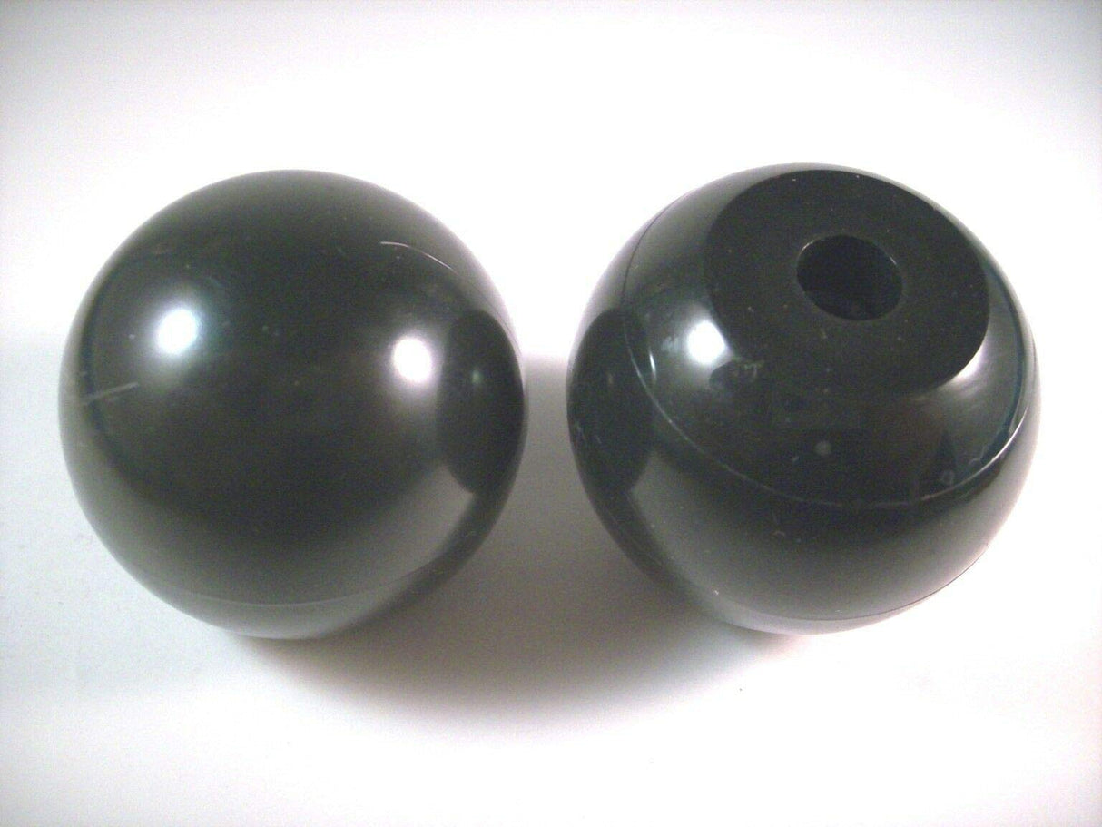 2 Kugelknöpfe/Griffe Kunststoff, schwarz, abgeflacht, mit Innengewinde oder Bohrung