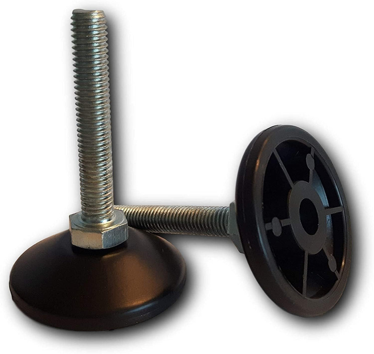 KLAMA 4X Stellfüße höhenverstellbar - Stahl verzinkte Möbelfüße mit angeschweißter Mutter und Kunststoffbasis - Klama - Möbelzubehör