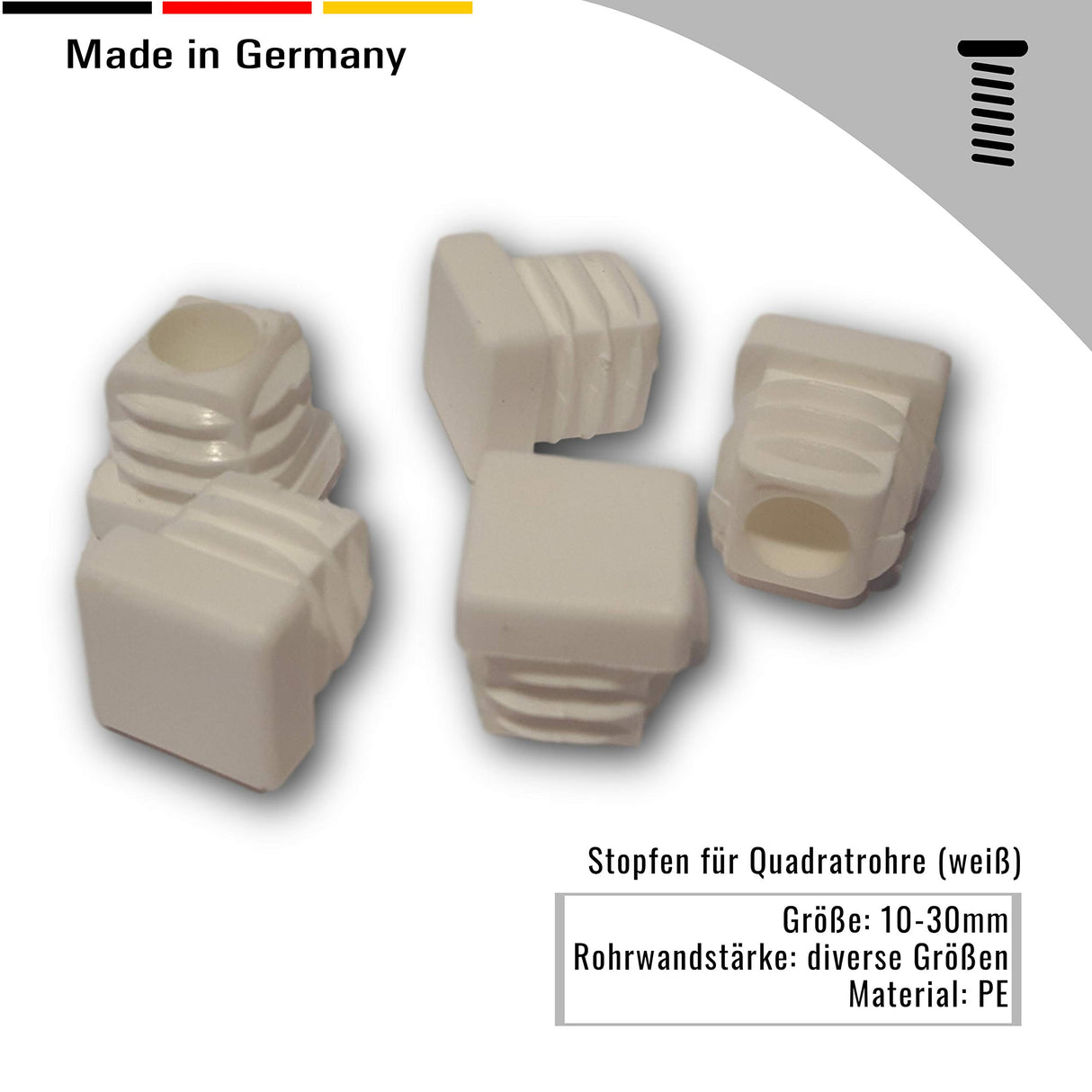 Lamellenstopfen Abdeckstopfen für quadratische Rohre Weiß