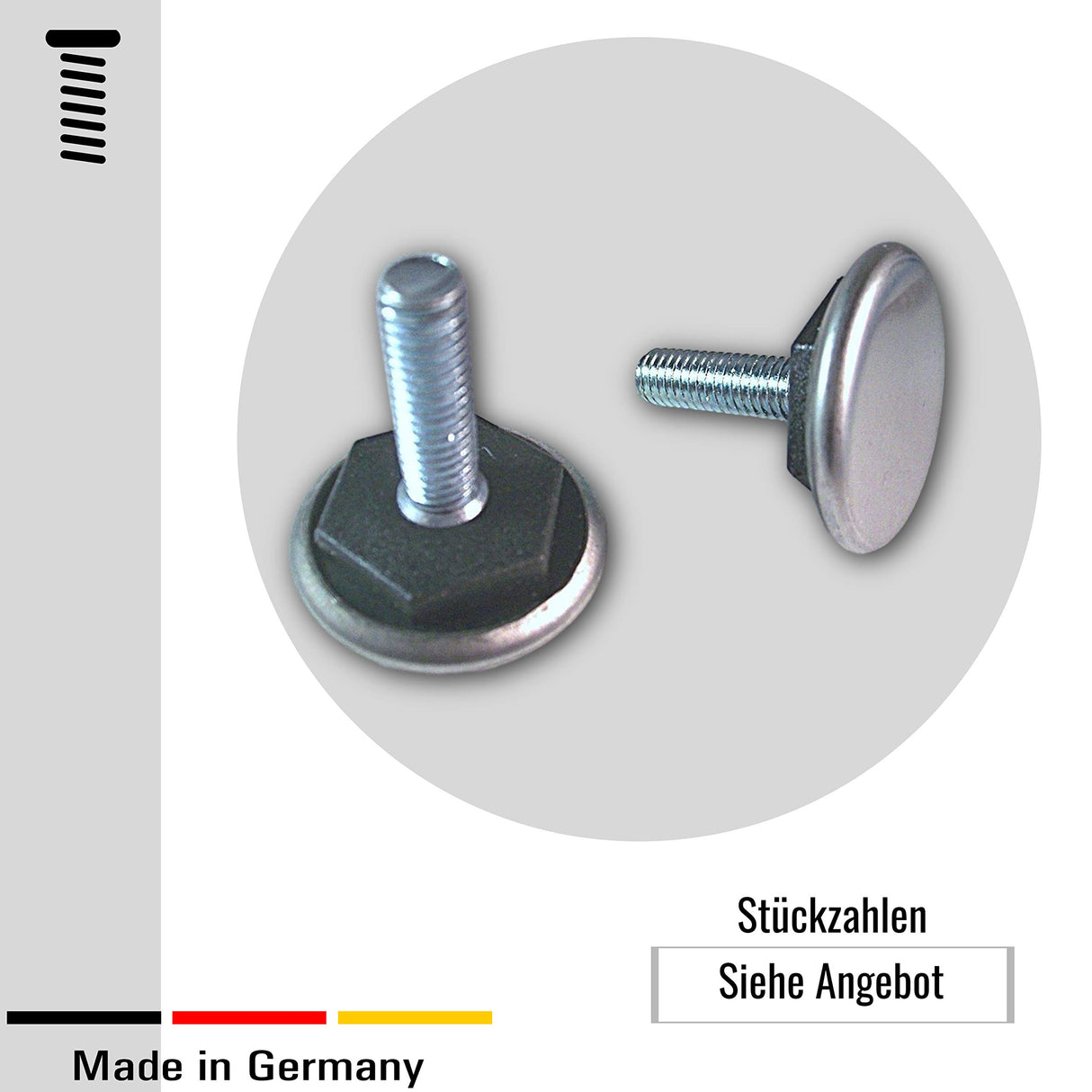 2 Höhenversteller Stellteller/Bodenausgleichsschrauben mit Edelstahlgleitfläche - Klama - Möbelzubehör