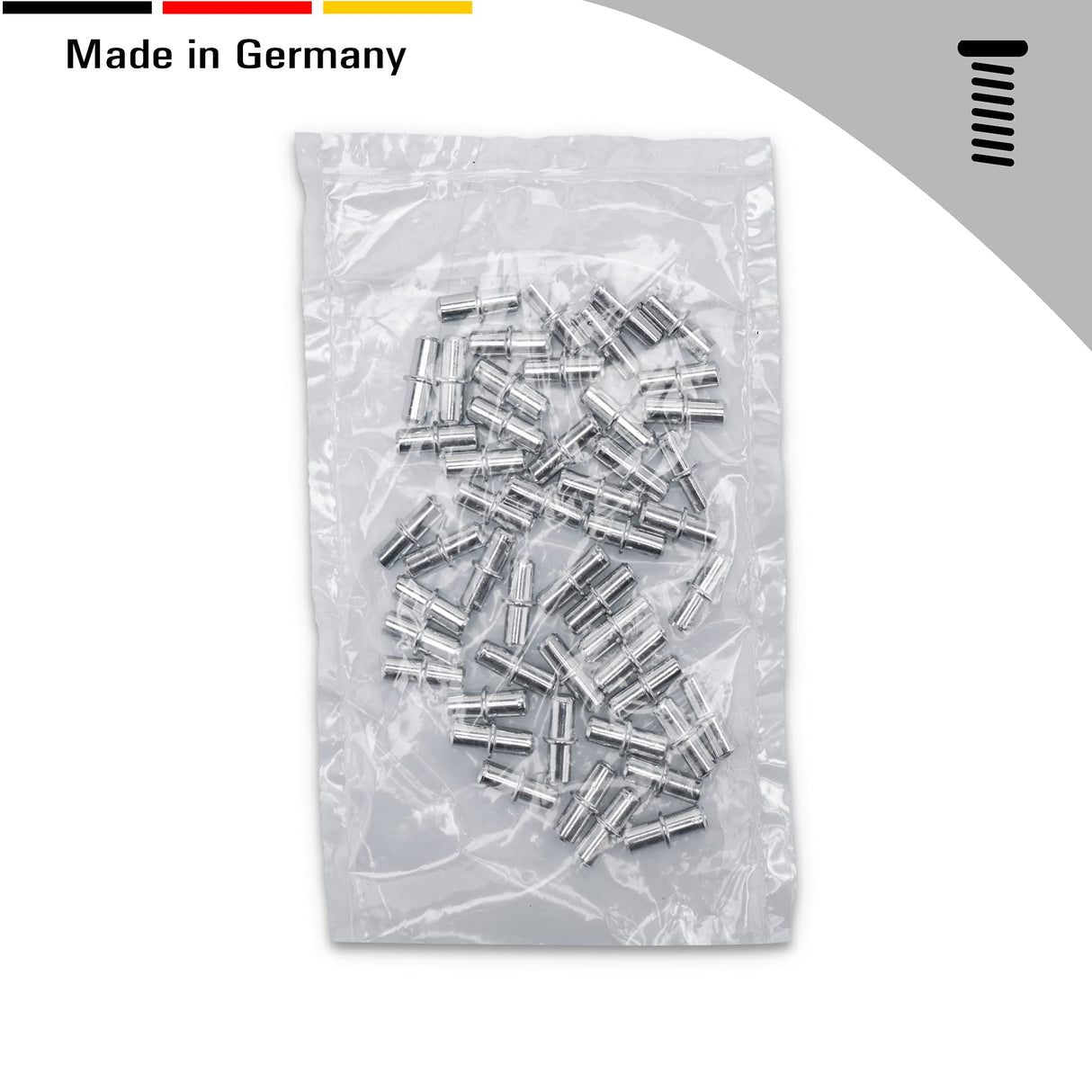 50x Regalstifte 5mm mit Ring für Bohrung - Einlegeboden Halter Regalbodenträger aus massivem Stahl, verzinkt (Mit PVC Hülse) - Klama - Möbelzubehör