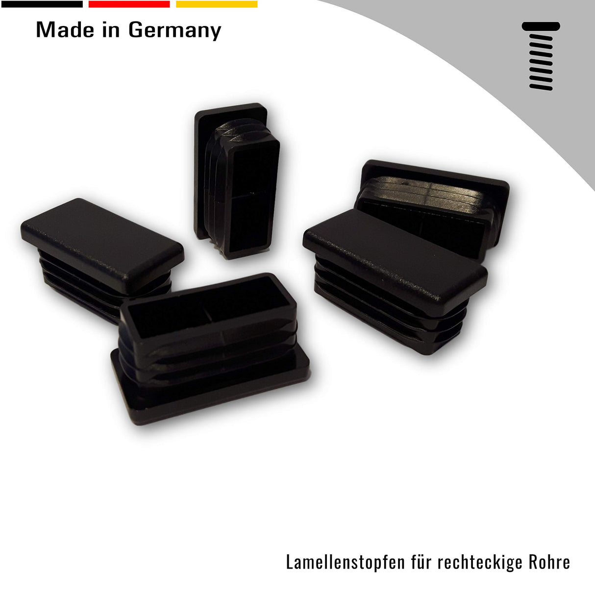 4 Lamellenstopfen für rechteckige Rohre, Schwarz - Rohrstopfen aus PE Kunststoff für Vierkantrohre - Klama - Möbelzubehör