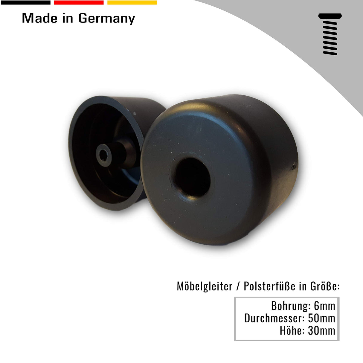 Möbelgleiter/Polsterfüße Kunststoff, Rund, Durchmesser 50 mm, Höhe 30 mm - Klama - Möbelzubehör