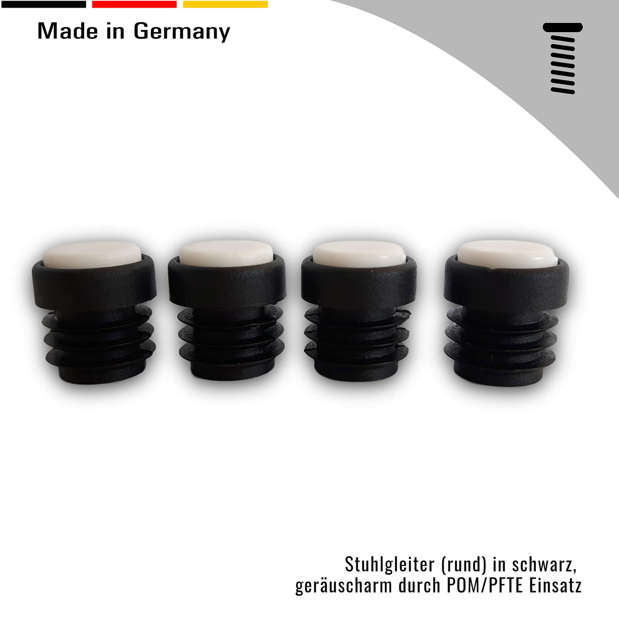 4 Stuhlgleiter rund, schwarz,geräuscharm durch POM/PFTE Einsatz, Leisegleiter - Klama - Möbelzubehör