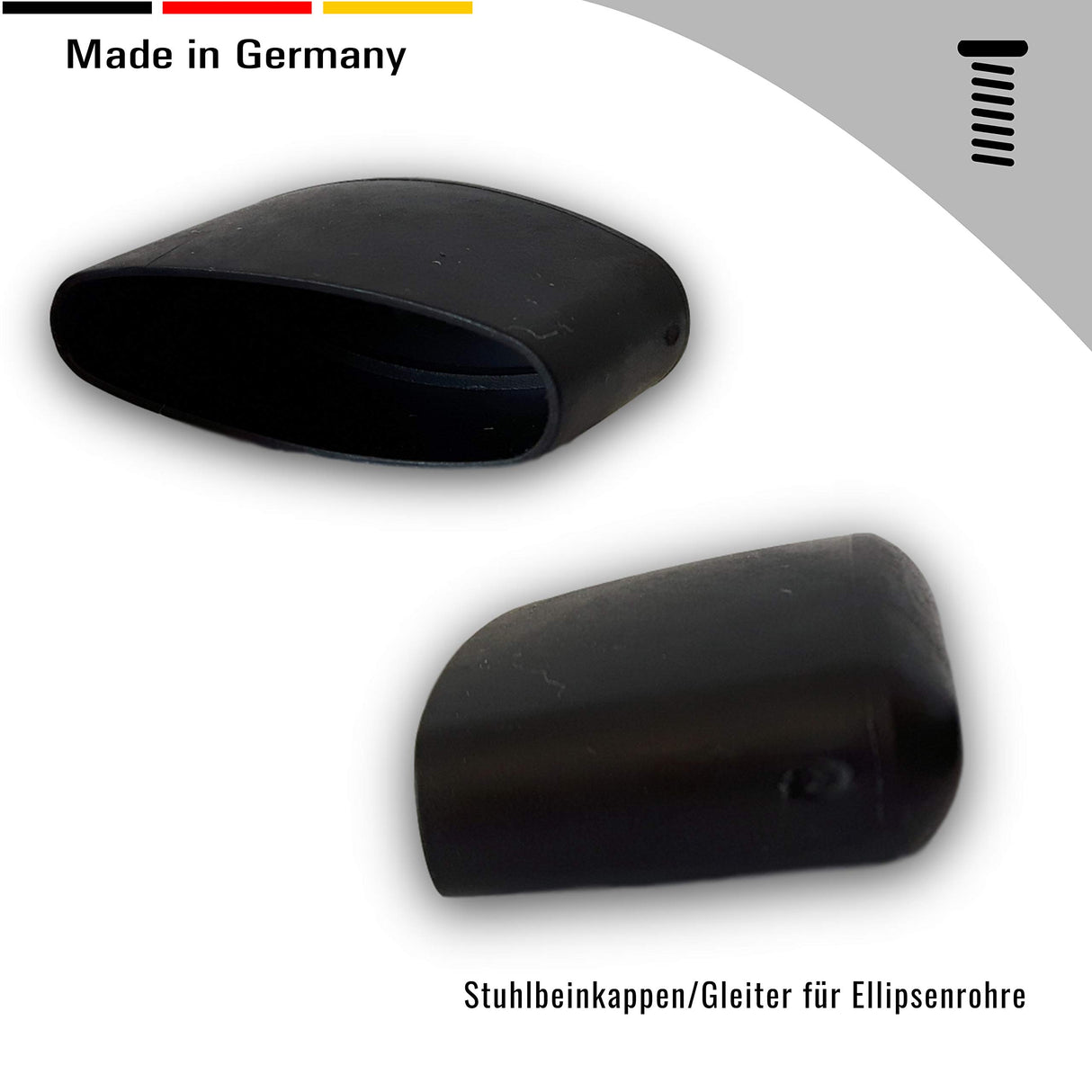 OL 4 St. Stuhlbeinkappen/Gleiter für Ellipsenrohre 41 x 16 mm Aussenmaß schwarz - Klama - Möbelzubehör