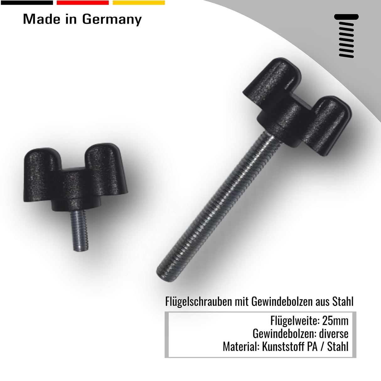 2 St. Flügelschrauben Kunststoff mit Gewindebolzen aus Stahl - Klama - Möbelzubehör