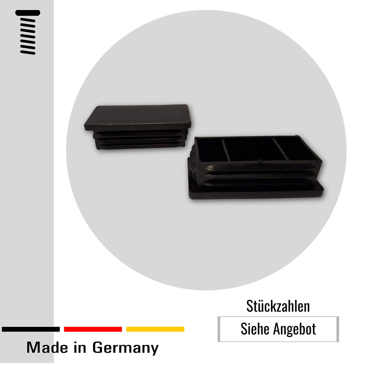 4 Lamellenstopfen für rechteckige Rohre, Schwarz - Rohrstopfen aus PE Kunststoff für Vierkantrohre - Klama - Möbelzubehör