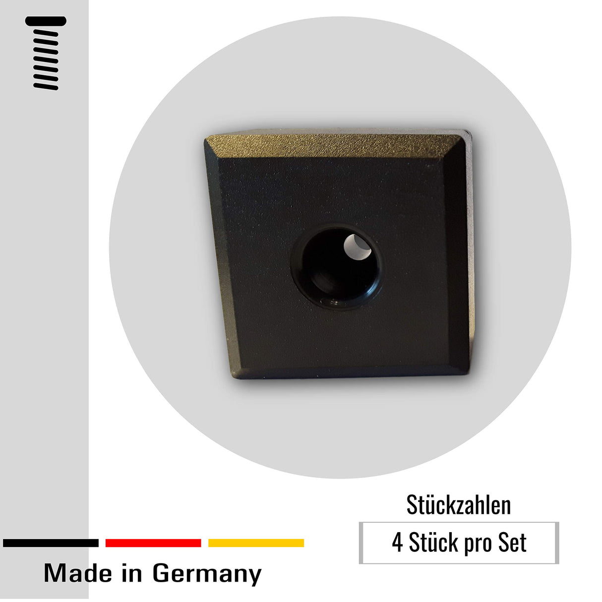 4 Möbelfüße/Polsterfüße/Gleitscheiben mit Fase, 50 x 50 mm, Kunststoff, Schwarz - Klama - Möbelzubehör