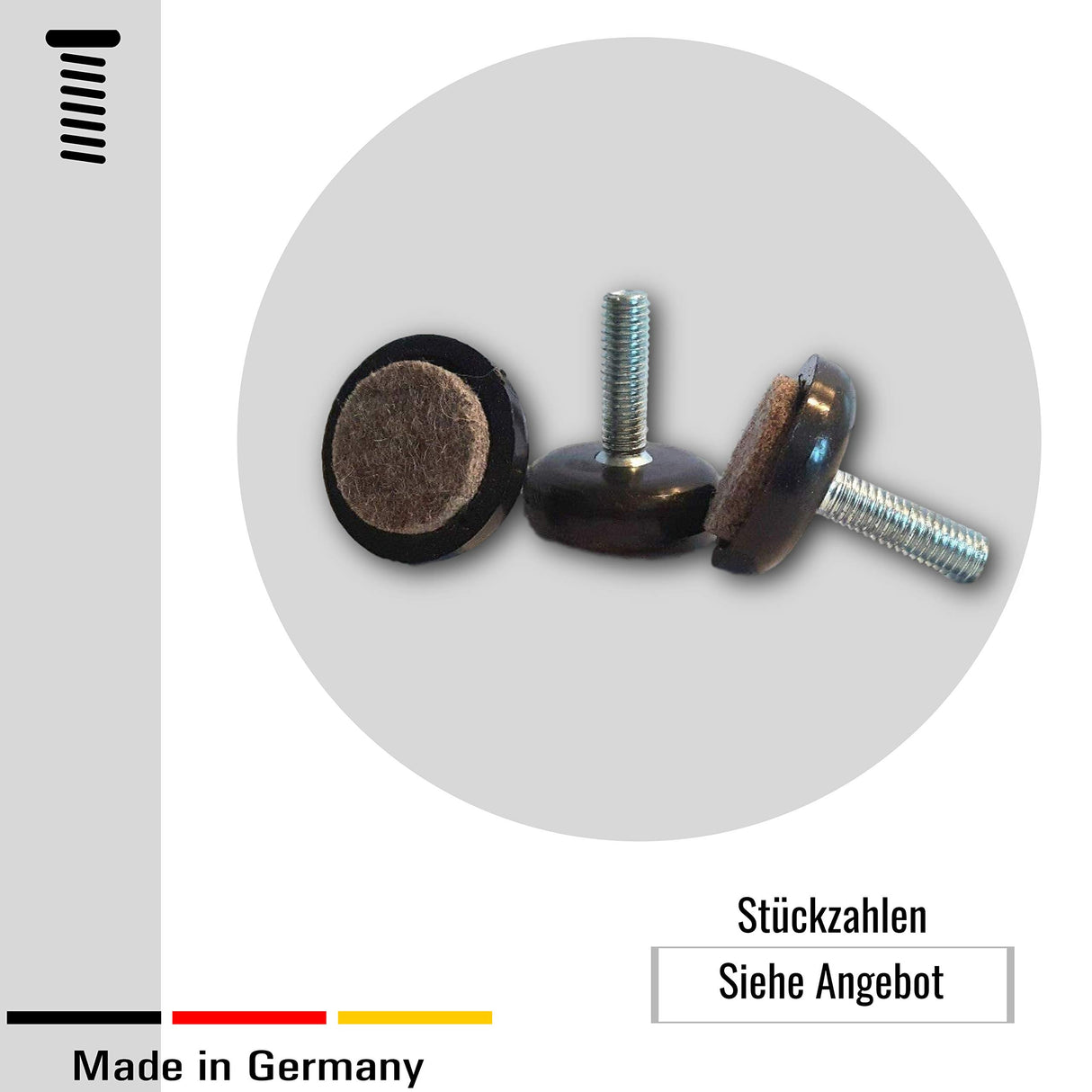 2 Bodenausgleichsschrauben Rund, mit Filz, Gewindebolzen Stahl/verzinkt - Klama - Möbelzubehör