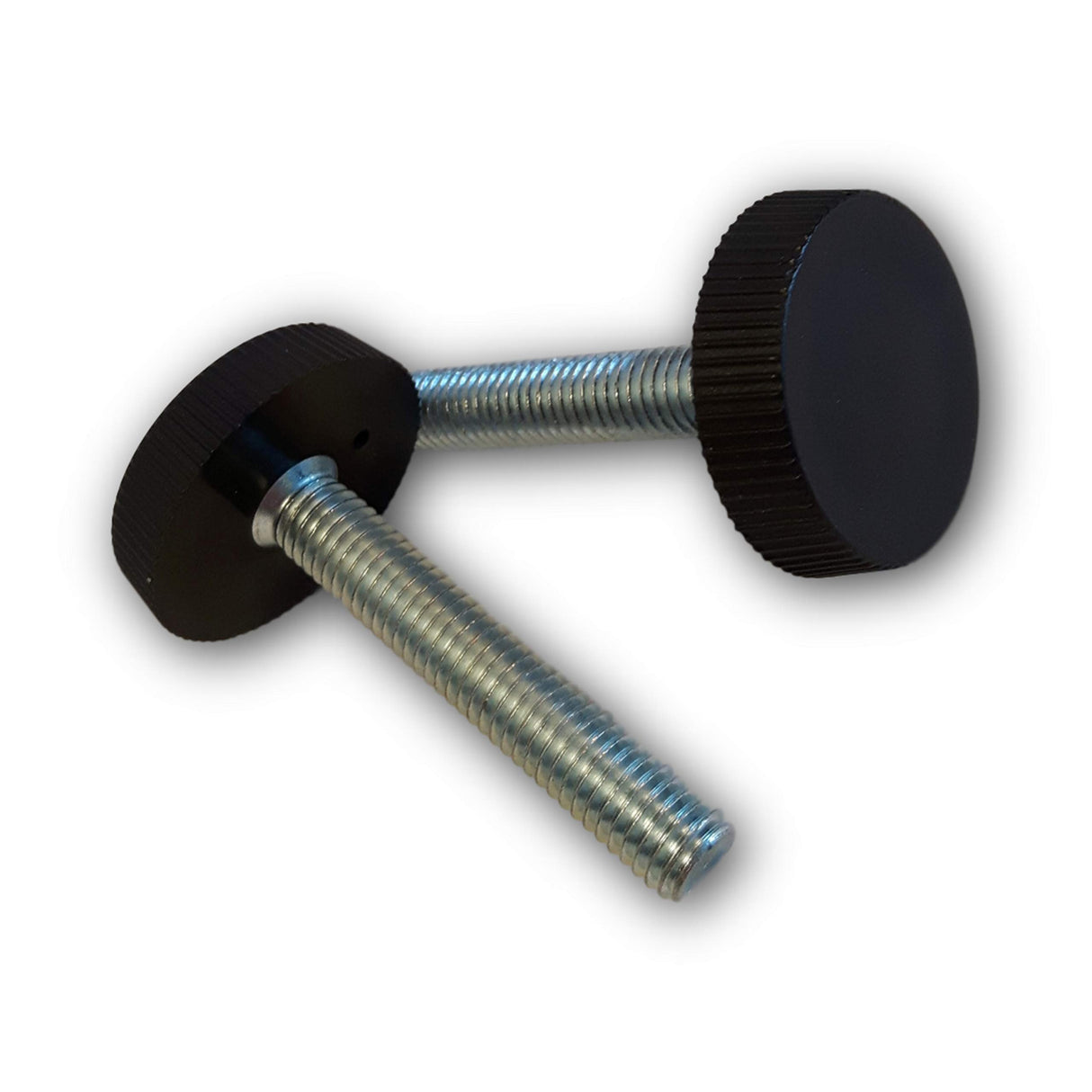 2 Bodenausgleichsschrauben/Rändelschrauben, rund, schwarz, Gewindebolzen Stahl verzinkt - Klama - Möbelzubehör