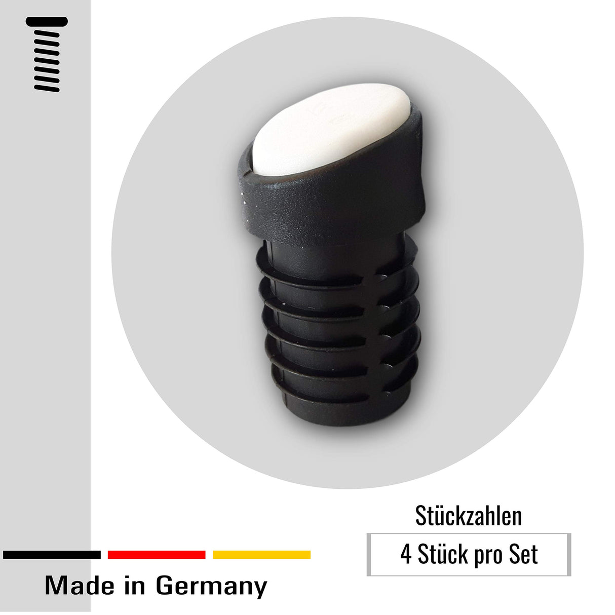4 Stuhlgleiter Kunststoff, für schrägstehende runde Stuhlbeine, geräuschdämpfend durch POM/PTFE Gleitfläche - Klama - Möbelzubehör