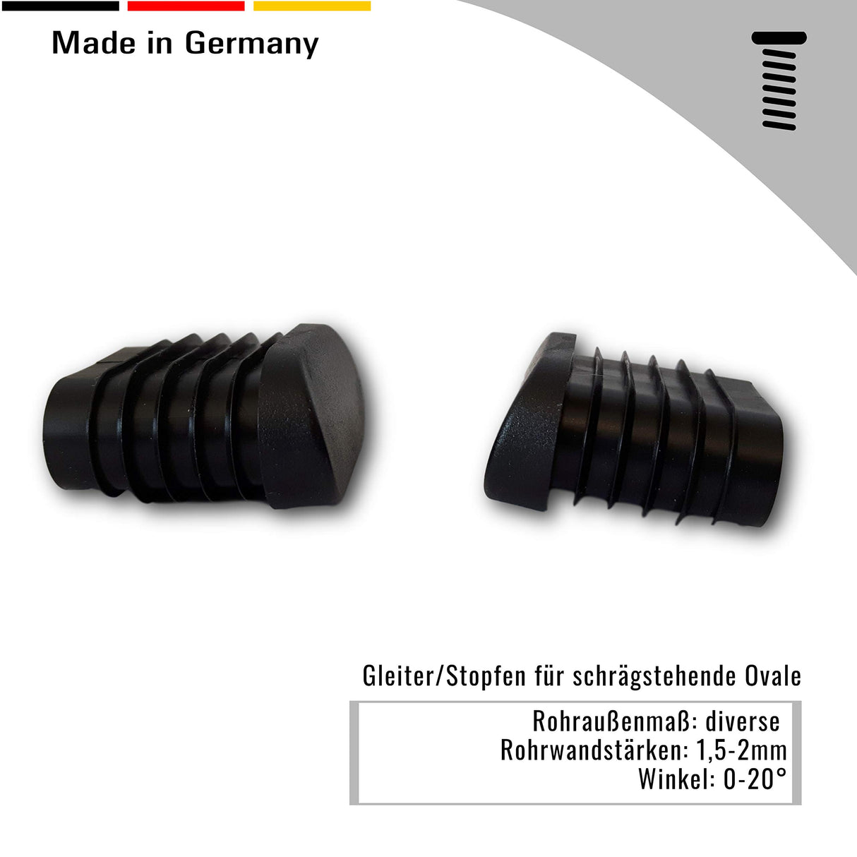 4Gleiter/Stopfen für schrägstehende Ovale Stuhlbeine Rohrwandstärke 1,5-2 mm - Klama - Möbelzubehör
