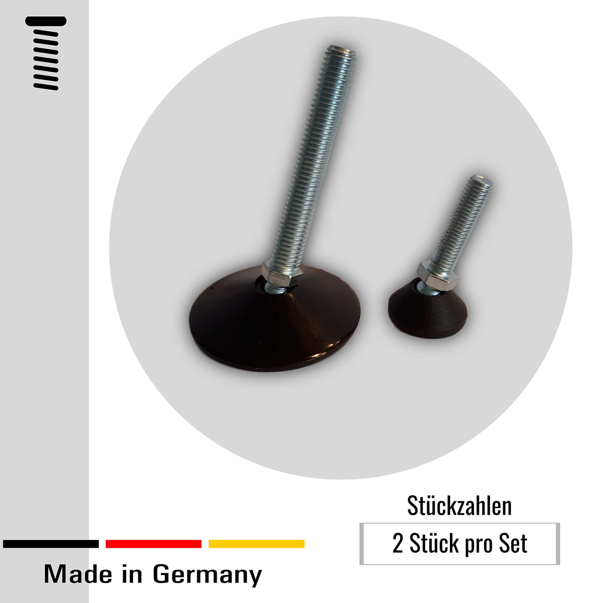 2 St. Stellfuss/Höhenversteller mit Kugelgelenk und angeschweißter 6-kt. Mutter, SW 12, bis ca. 15° schwenkbar - Klama - Möbelzubehör