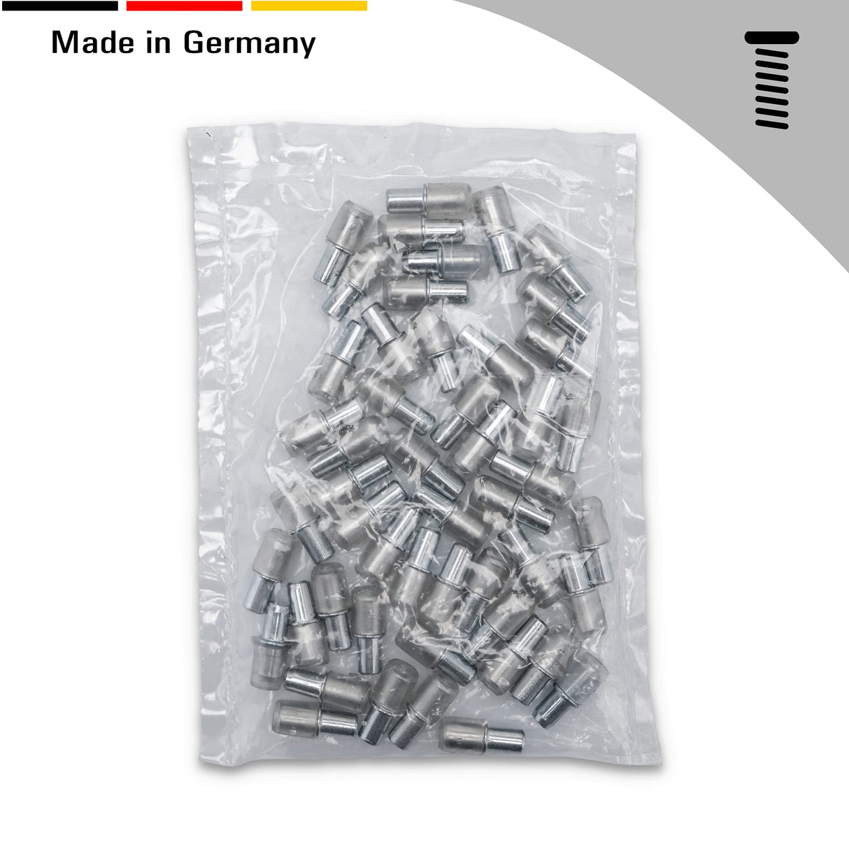 50x Regalstifte 5mm mit Ring für Bohrung - Einlegeboden Halter Regalbodenträger aus massivem Stahl, verzinkt (Mit PVC Hülse) - Klama - Möbelzubehör