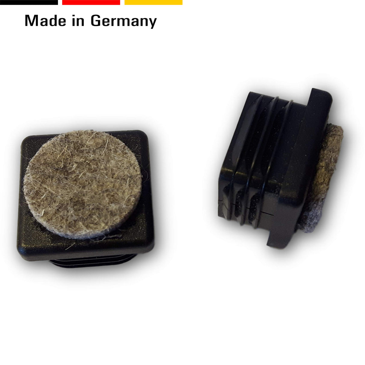 OL 4 St. Gleiter/Stopfen/Bodenschoner mit Filz, für Quadratrohre mit Rohrwandstärke 1,5-2 mm / 20x20 mm - Klama - Möbelzubehör