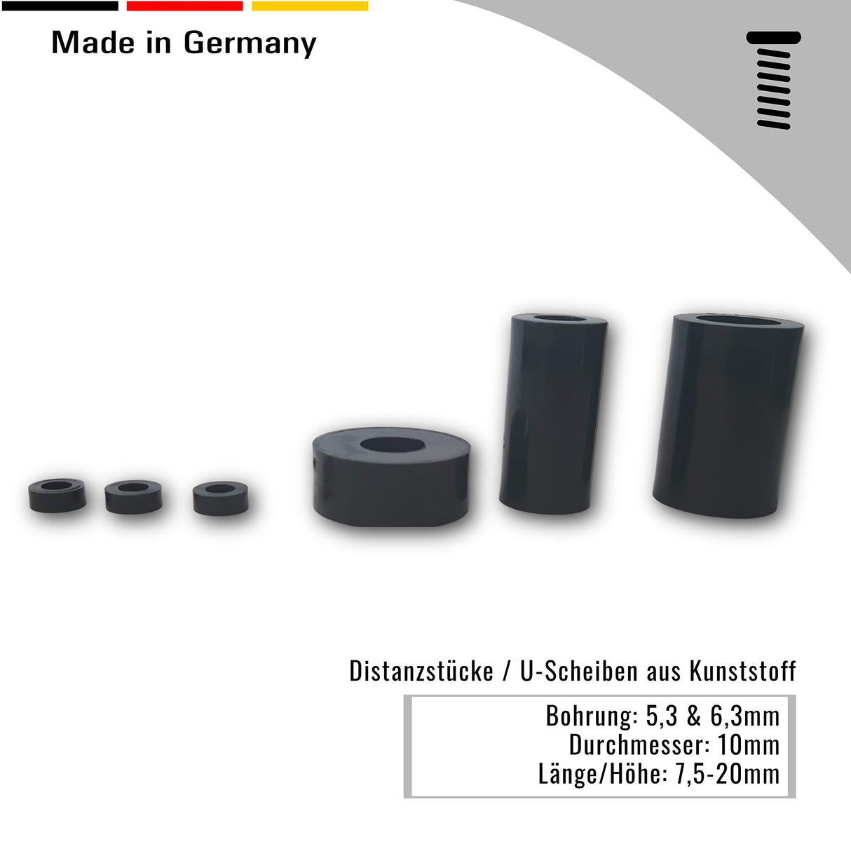 OL 50 St. Distanzstücke/U-Scheiben aus Kunststoff Durchmesser 10 mm Länge/Höhe 5 mm Bohrung 5,3 mm - Klama - Möbelzubehör