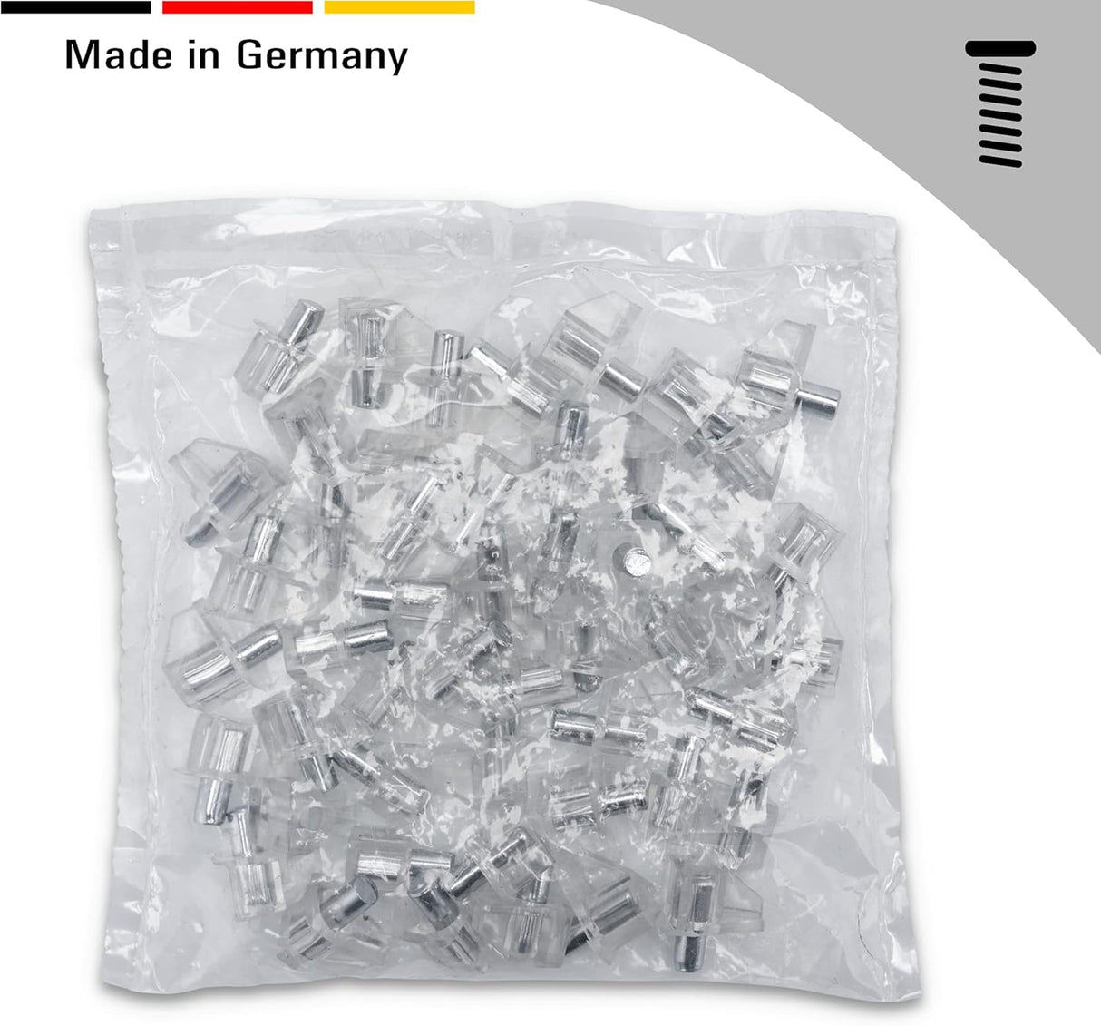 50x Glasbodenträger mit Metallstift - Kunstoff Regalstifte Einlegeboden Halter Regalbodenträger zum Einstecken (Bohrloch Ø 5 mm) - Klama - Möbelzubehör