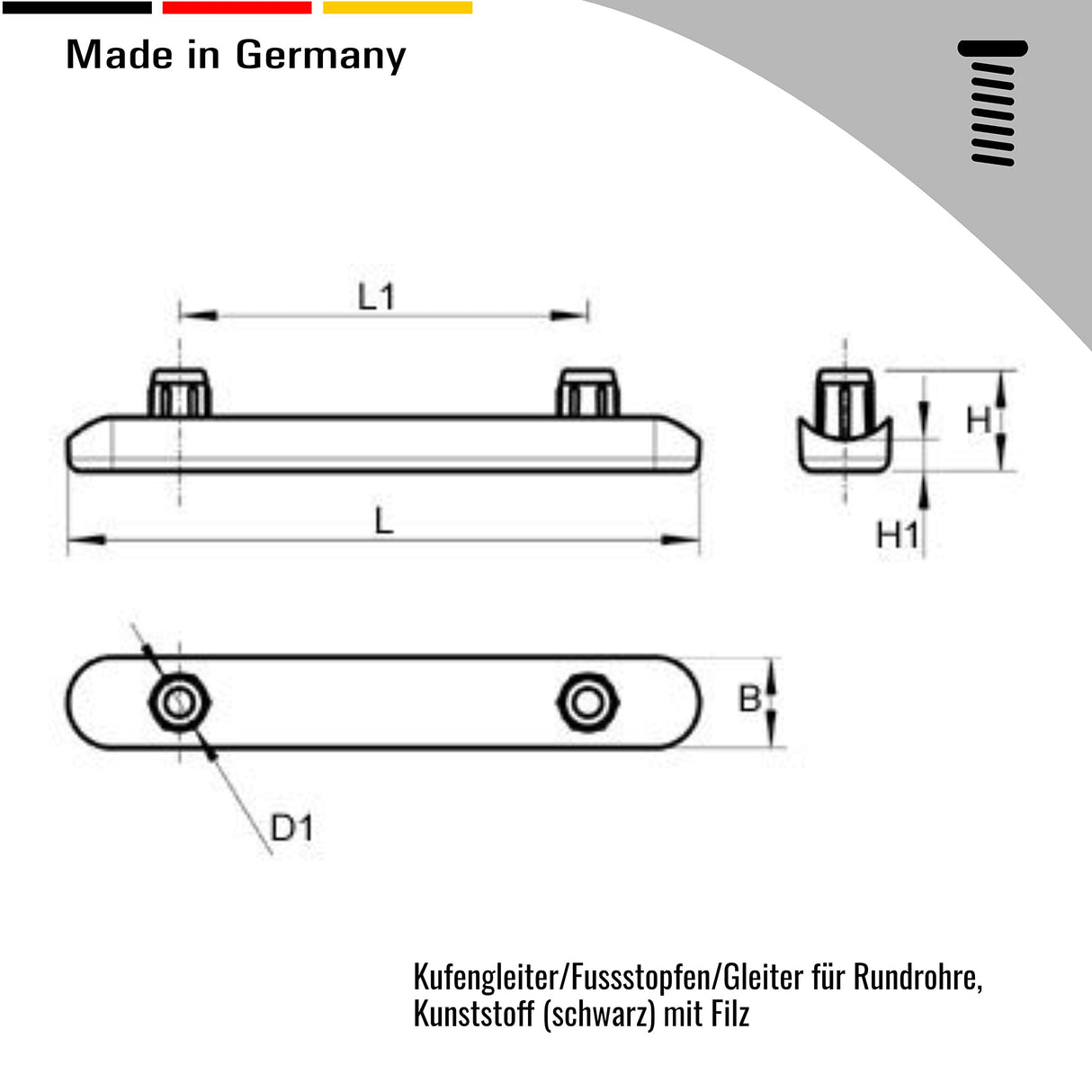 4 Kufengleiter Fussstopfen/Gleiter für Rundrohre, Kunststoff, Schwarz (22 - 25 mm, Ohne Filz) - Klama - Möbelzubehör