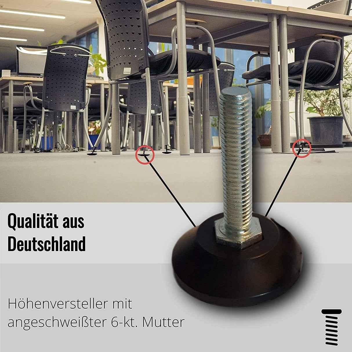 KLAMA 4X Stellfüße höhenverstellbar - Stahl verzinkte Möbelfüße mit angeschweißter Mutter und Kunststoffbasis - Klama - Möbelzubehör