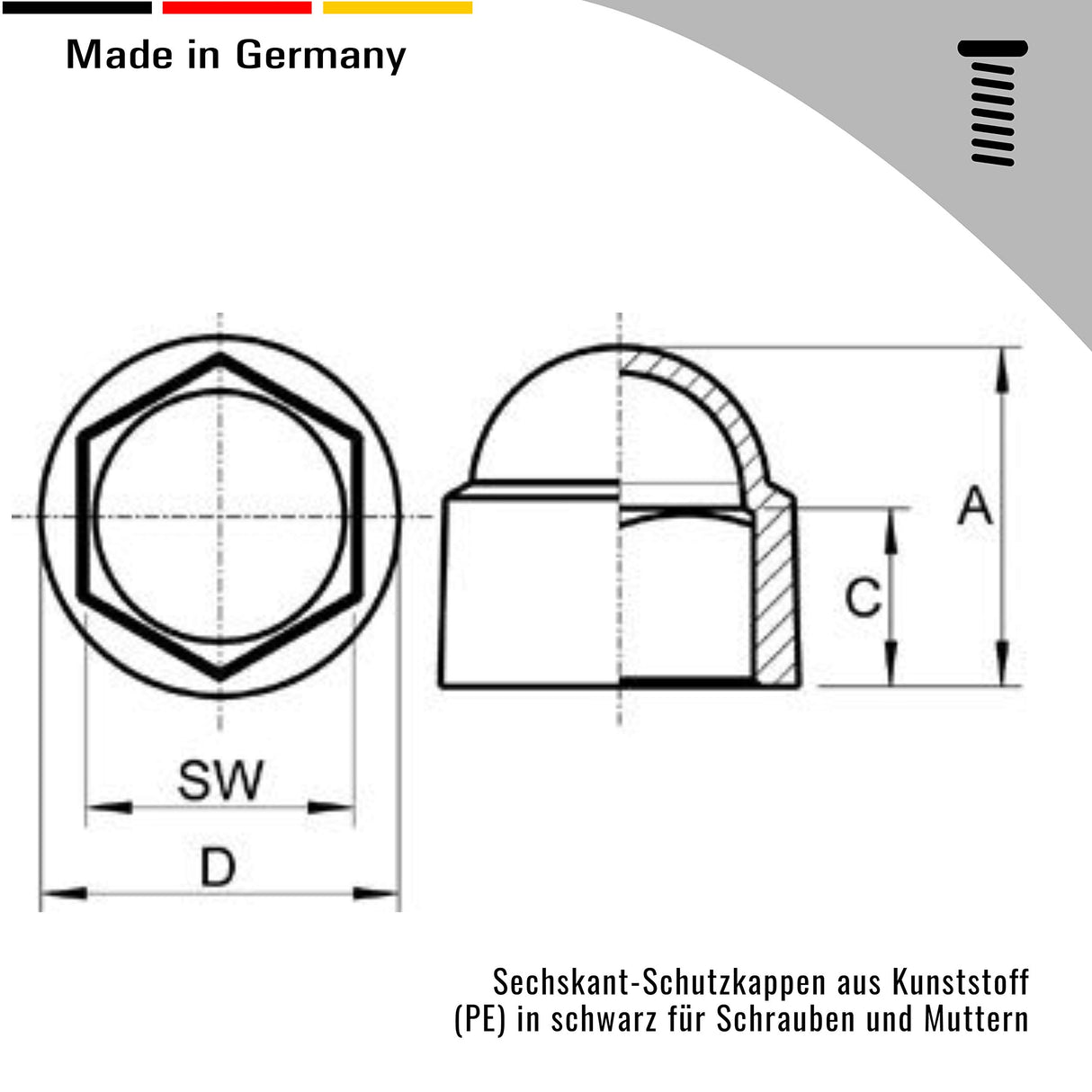 4x Abdeckkappen für Schrauben Sechskant - Schraubenabdeckung Schutzkappen aus PE Kunststoff für Schrauben und Muttern (Kopie) - Klama - Möbelzubehör